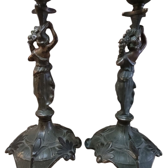 antique bronze candle stick holder set of 2 candle sticks - Picture 7 of 10